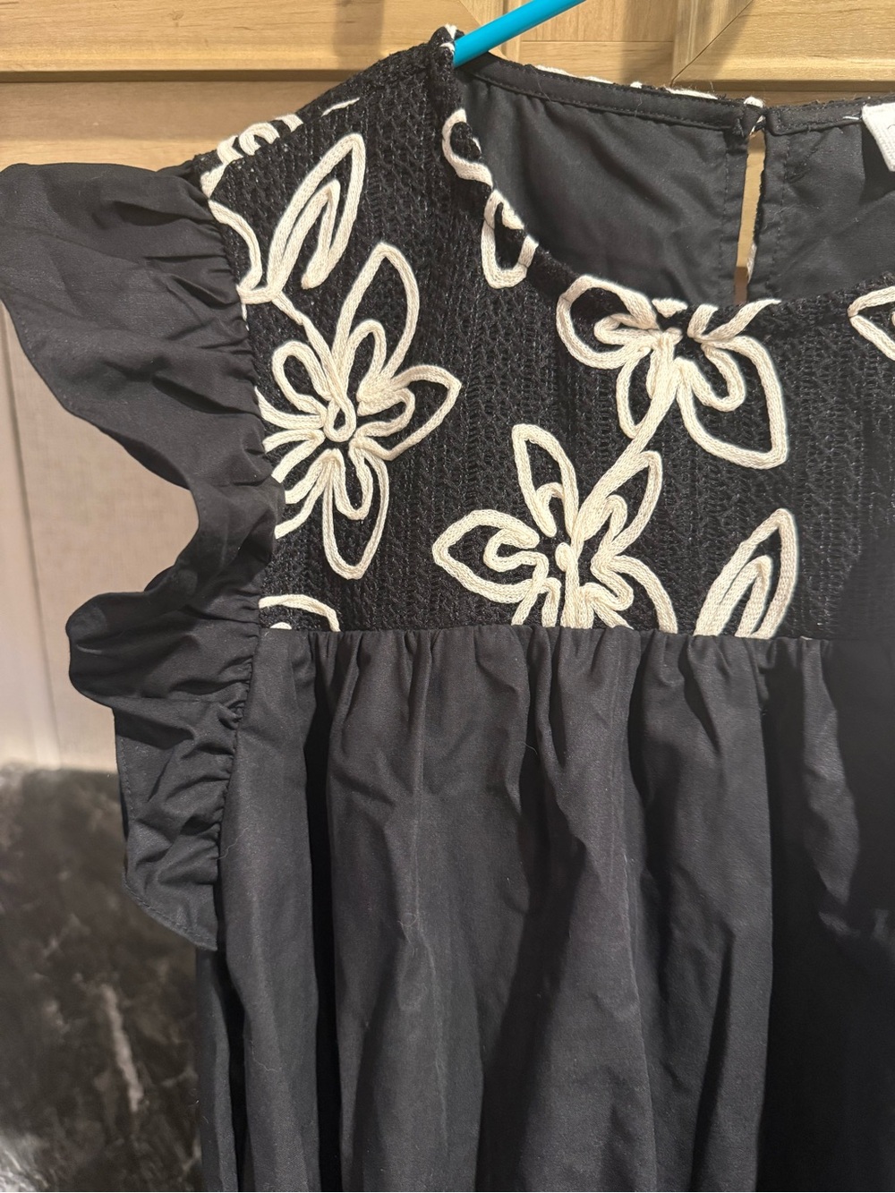 Black Midi Dress with Floral Smocked Yoke - Picture 3 of 5